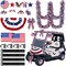 18 Pcs 4th of July Parade Golf Cart Decorations Independence Day Parade Bunting Flag Golf Cart Flags with Elastic Strap Bracket Tinsel Garland Golf Cart Stickers